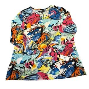 Calessa Top Women Colorful Abstract‎ Butterflies Flare Blouse NWT Size 1X